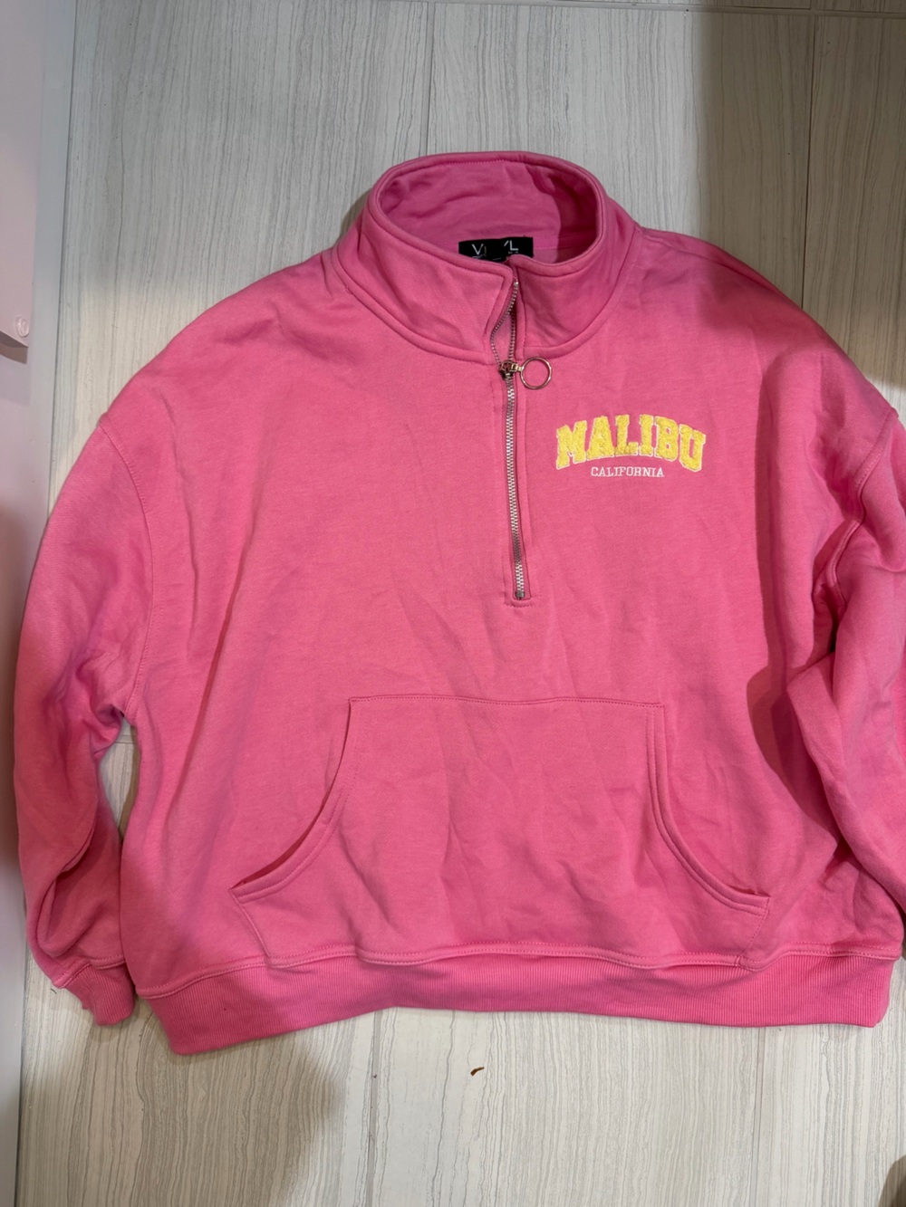 Malibu Pink Half-Zip Pullover Sweatshirt with Yellow Logo